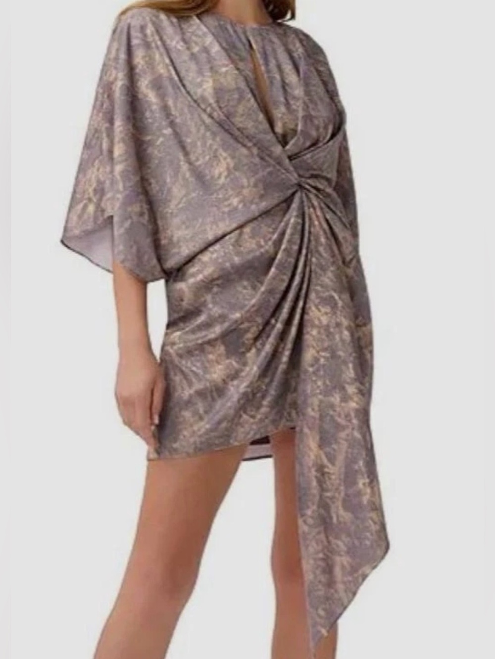 Aidan Mattox Women's Gold Pink Draped Keyhole-Front Mini Kimono Dress Size 4